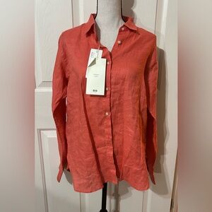 Uniqlo Women’s 100% Premium Linen Button Up Shirt LS Medium Salmon/ Coral NWT